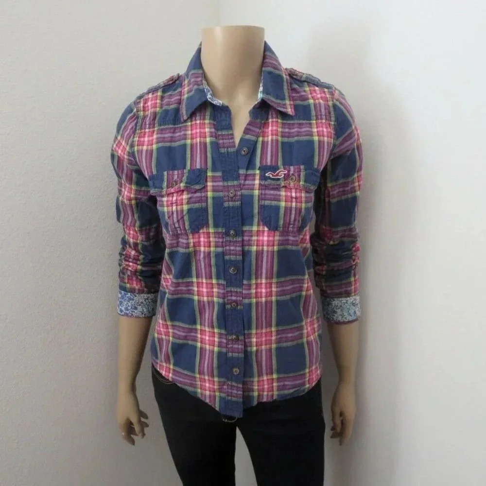 Hollister Plaid Button Up Long Sleeve Shirt Small